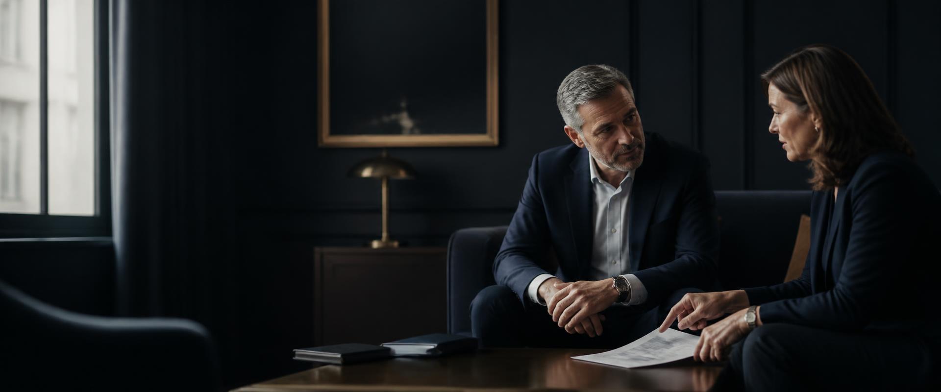 Two senior professionals in a focused advisory conversation